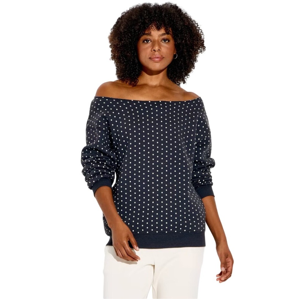 Wild Fable Women's Navy Blue Polka Dots Fleece Pullover Sweatshirt Size Small